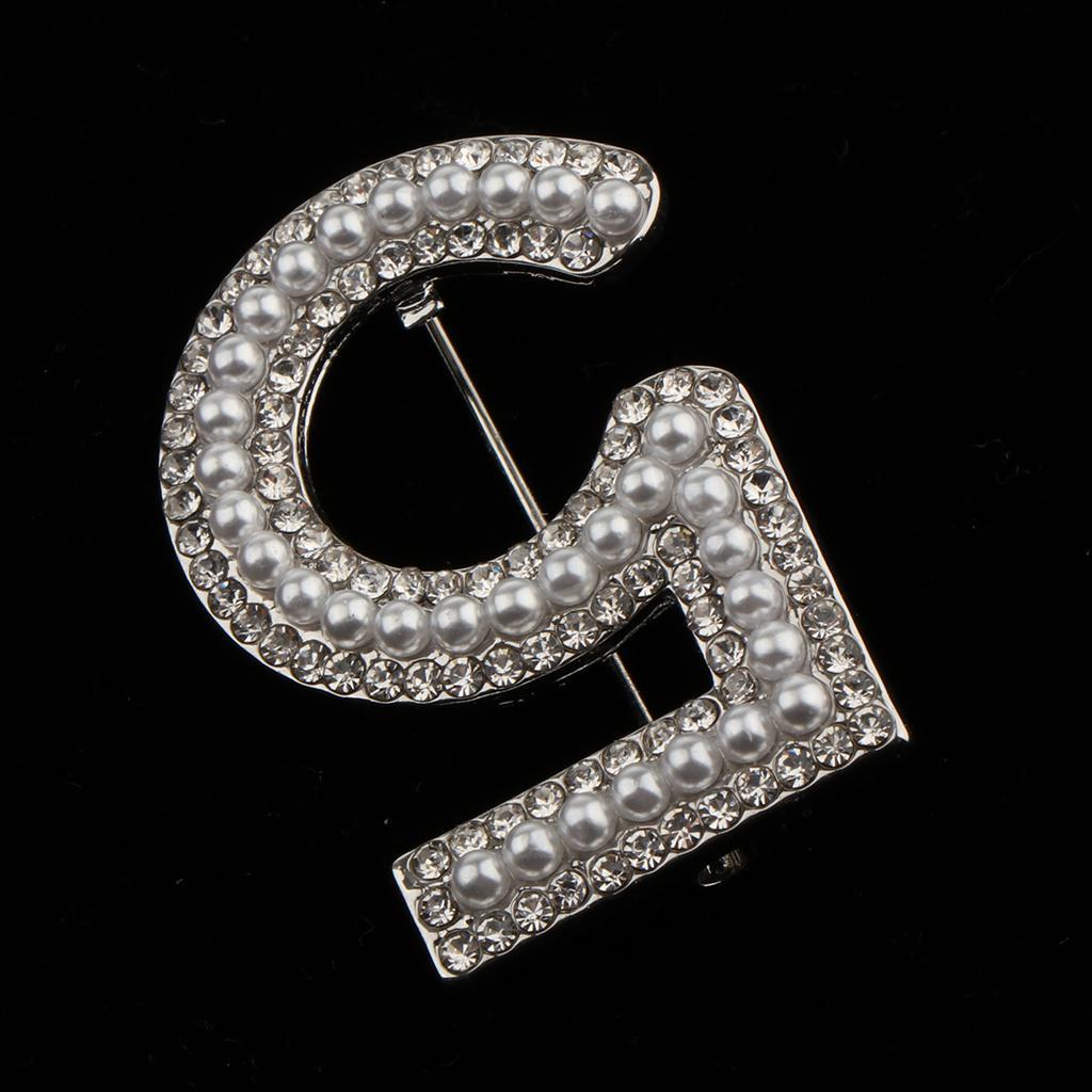 2X Fashion Women Crystal Rhinestone Pearl Number 5 Brooch Pin Jewelry Silver