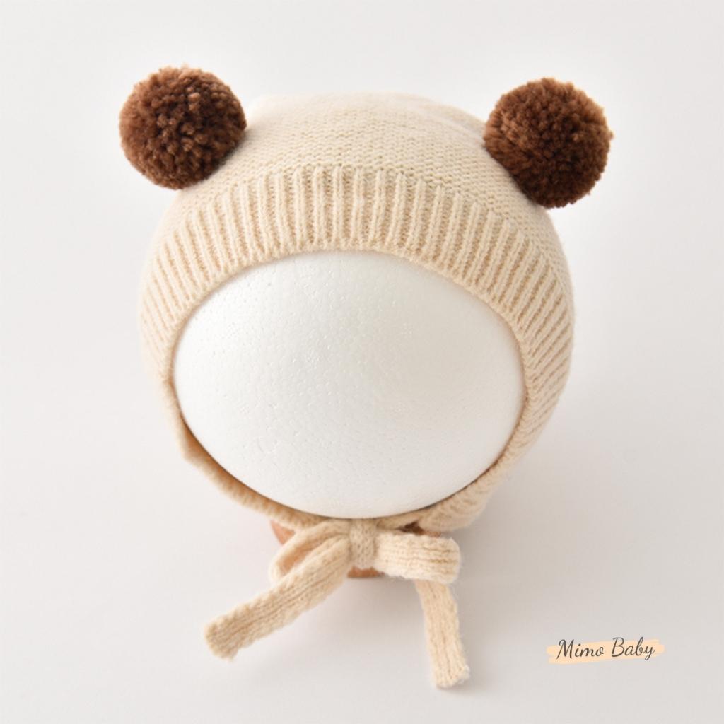 Mũ nón len buộc dây đính quả bông xinh xắn cho bé ML204 Mimo Baby