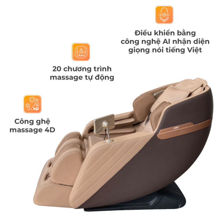 Ghế massage toàn thân ABCSport A34 công nghệ massage 4D, chức năng nhiệt vùng lưng và chân, điều khiển bằng giọng nói