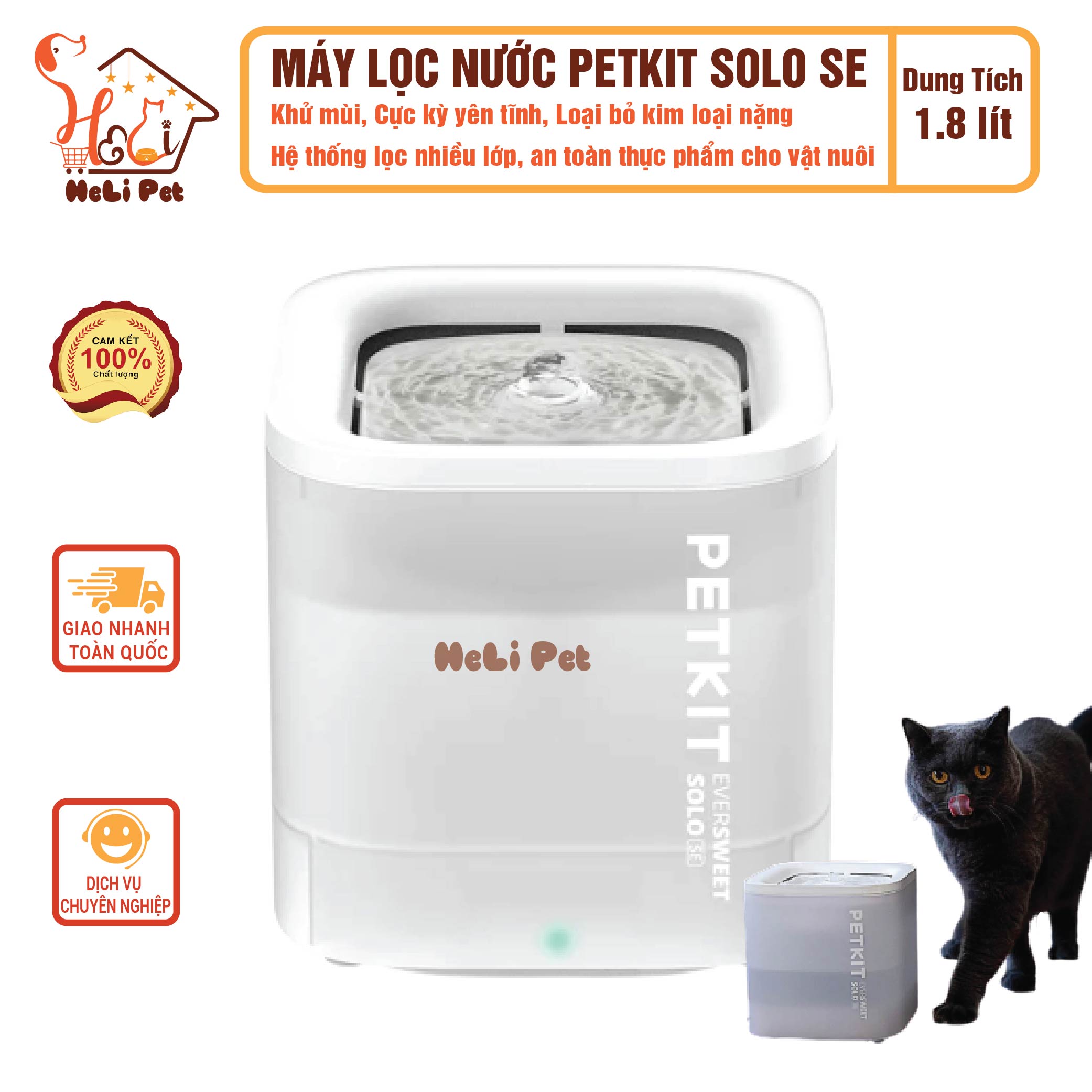 Máy Lọc Nước Cho Mèo Thông Minh, Bơm Không Dây Petkit EVERSWEET SOLO SE - BH 12 Tháng 1 Đổi 1 - HeLiPet