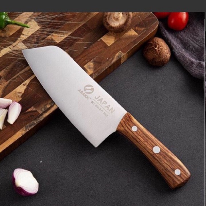 Dao Thái thịt cá Cao Cấp Nhật Bản ASAKH - Dao dày dặn , nặng tay, cán gỗ chắc chắn