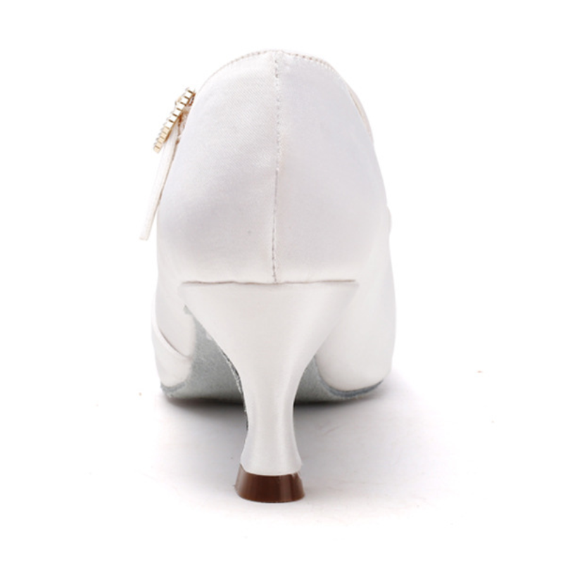 Hiện Đại Nhảy Latin Giày Trắng Satin Nữ Phòng Khiêu Vũ Tango Salsa Đế Mềm Tiêu Chuẩn Khiêu Vũ Giày Nữ Waltz Giày Tập Color: White Shoe Size: 41