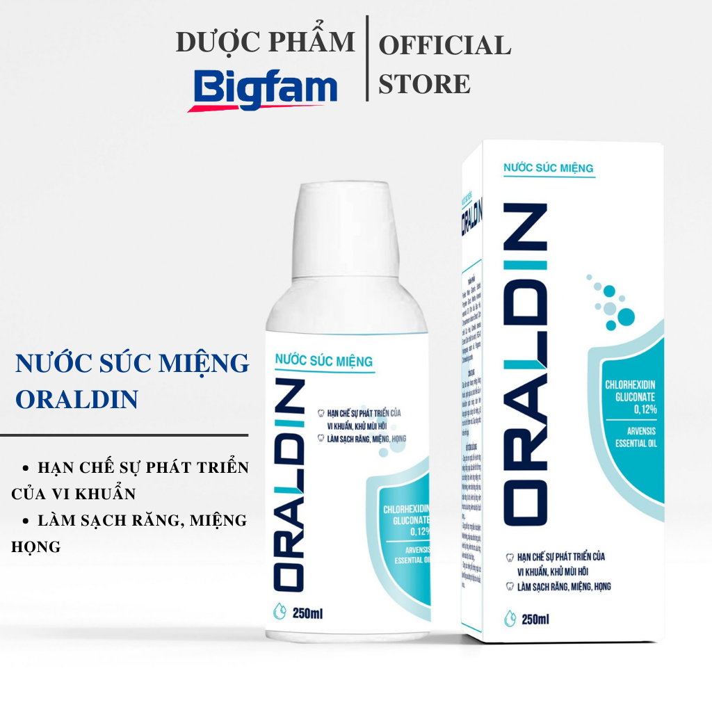 Nước súc miệng họng ORALDIN Bigfam giảm rát họng, dịu cơn ho, phòng tái phát VlÊM họng chai 250ml