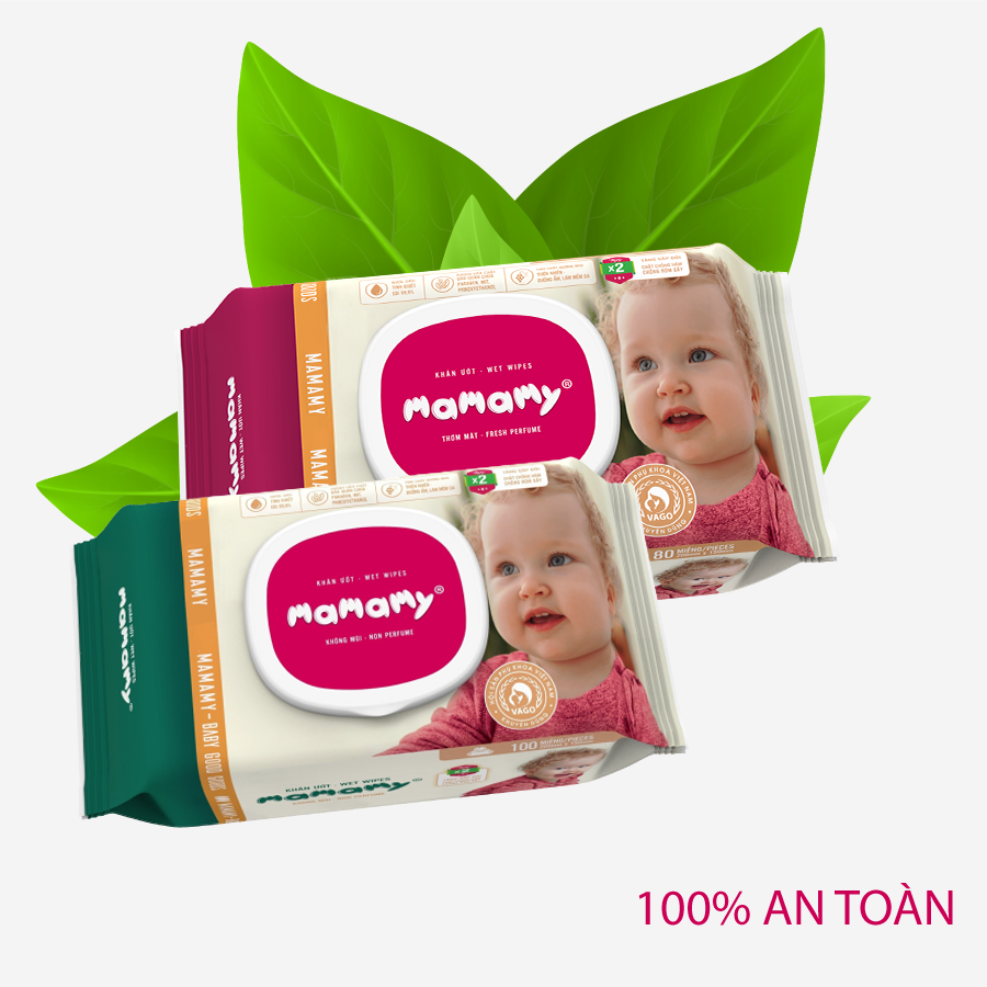 Khăn ướt Mamamy 100 tờ/gói Combo 24 gói và 2 chai dung dịch rửa tay khô 100ml/chai