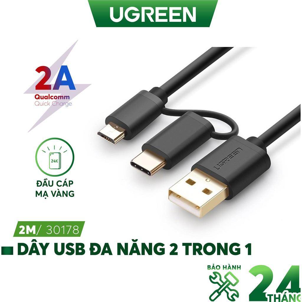 Dây USB đa năng 2 trong 1 đầu ra Micro-USB và USB Type-C UGREEN US142 - Hàng Chính Hãng