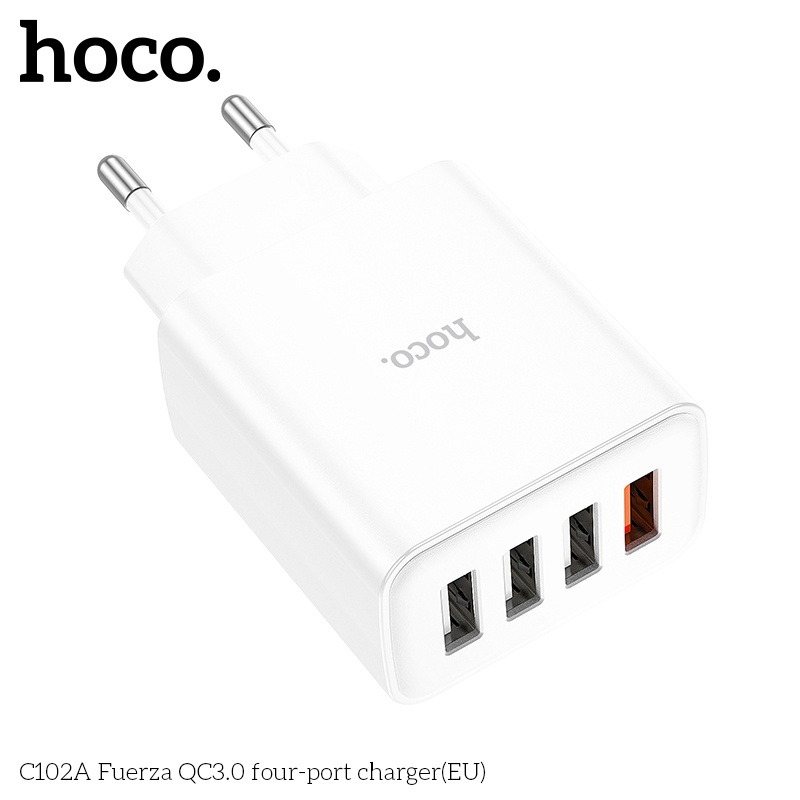 Củ sạc nhanh 4 cổng USB, cốc sạc điện thoại sạc nhanh QC3.0 28.5W C102A - Hàng chính hãng