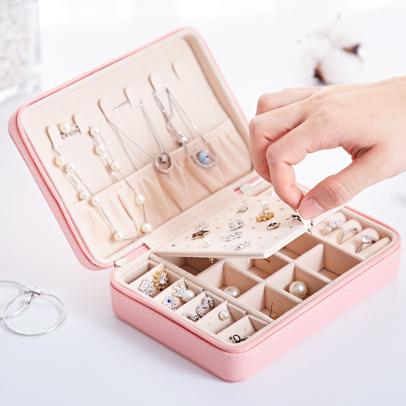 Hộp Đựng Trang Sức Bọc Da PU Cao Cấp Bản Chữ Nhật Có Gương - Kèm Bộ cọ trang điểm