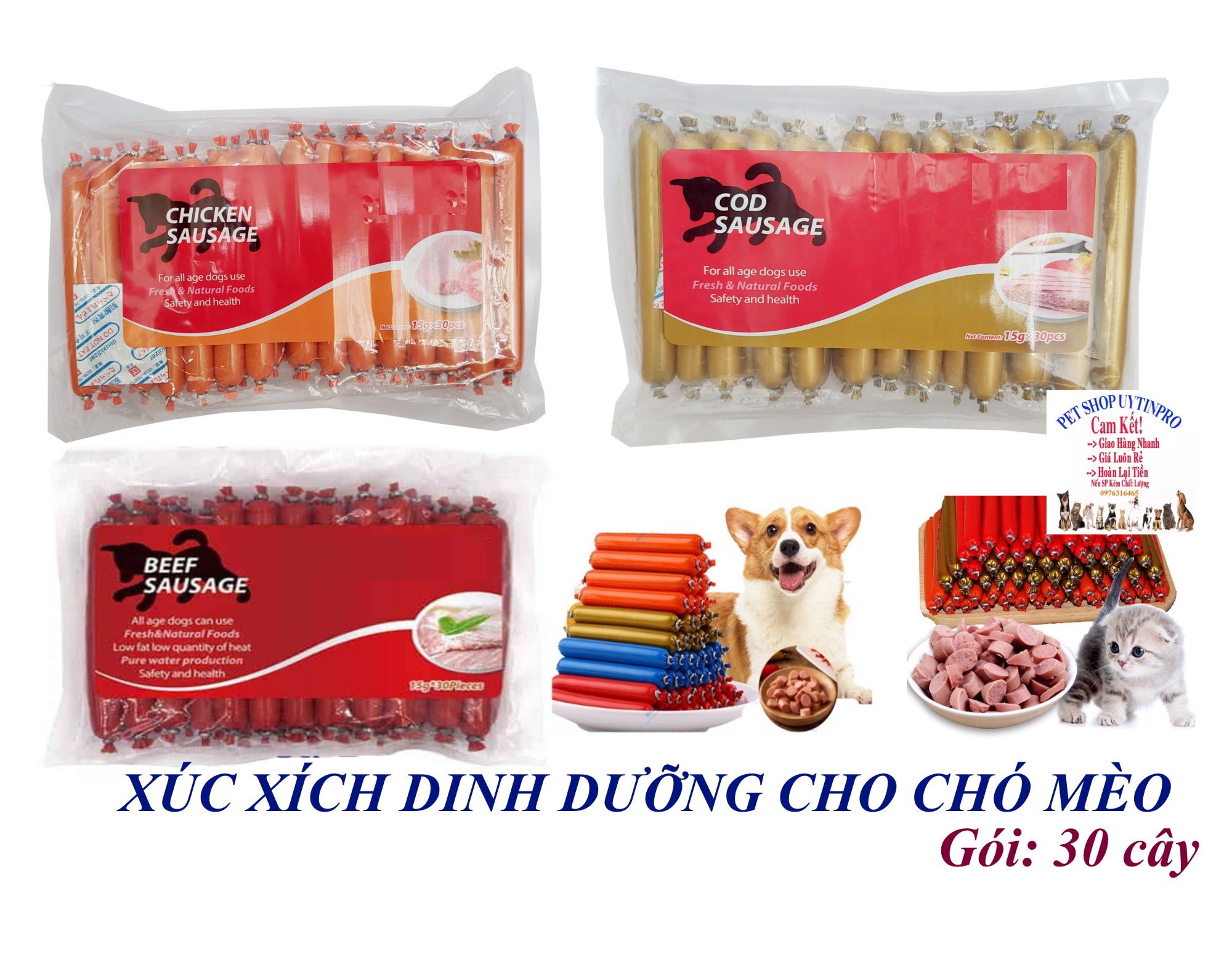 Xúc xích cho Chó Mèo Túi nguyên 30 cây cao cấp Giúp bổ sung vitamin, bổ sung dinh dưỡng cho Thú cưng