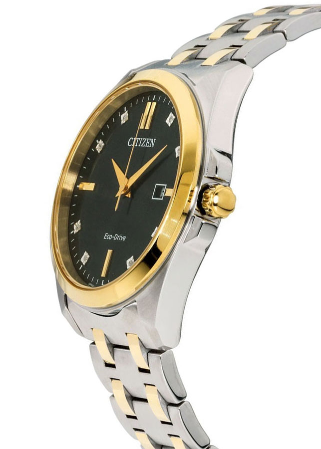 Đồng Hồ Nam Citizen Đính Kim Cương Dây Kim Loại Máy Eco-Drive BM7107-50E - Mặt Đen