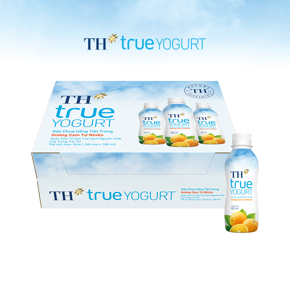 Thùng 48 chai sữa chua uống tiệt trùng hương cam tự nhiên TH True Yogurt 180ml (180ml x 48)