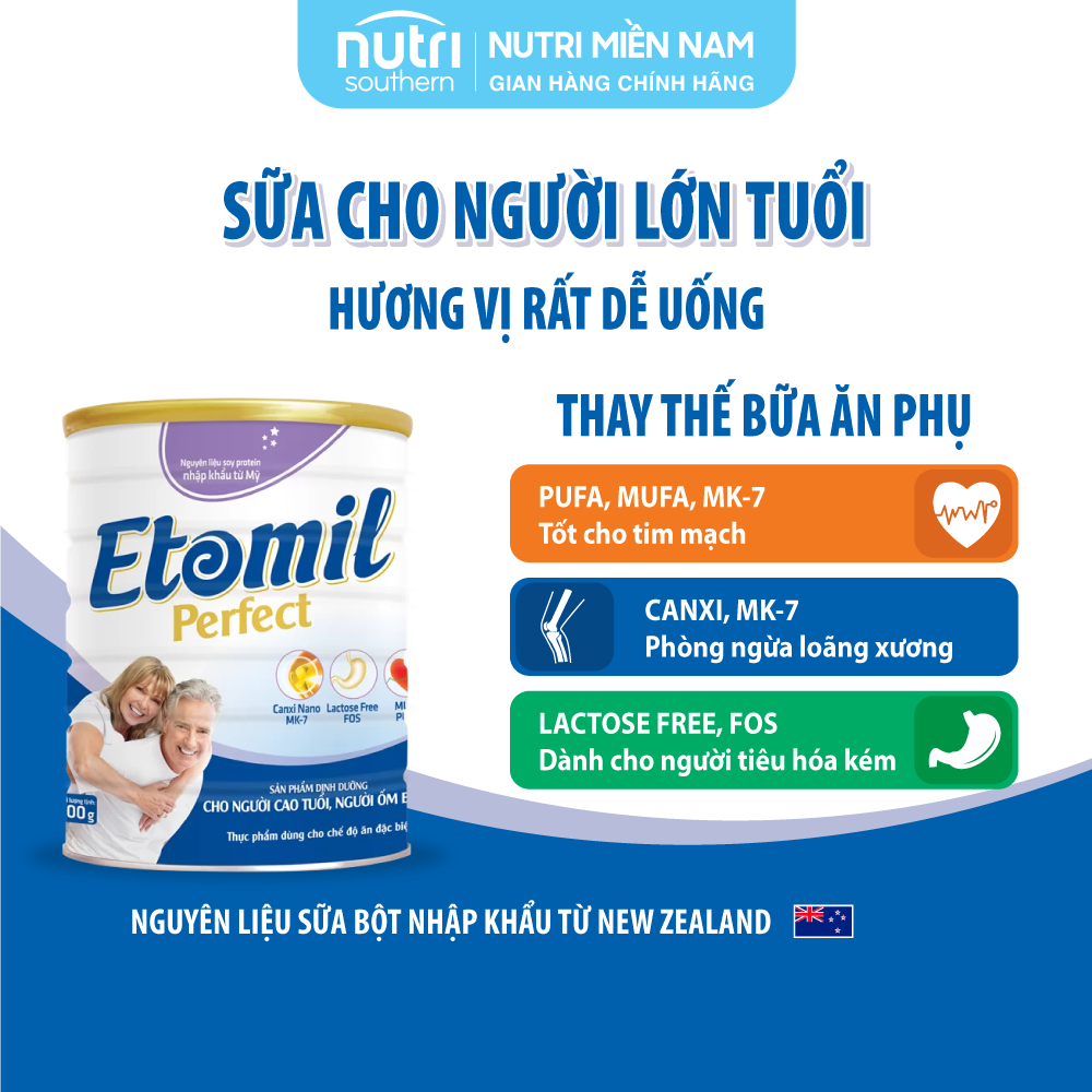 Sữa Cho Người Lớn Tuổi, Người Ốm Bệnh Etomil Perfect 900G - Dinh Dưỡng Vàng Cho Người Cao Tuổi, Hương Vị Dễ Uống