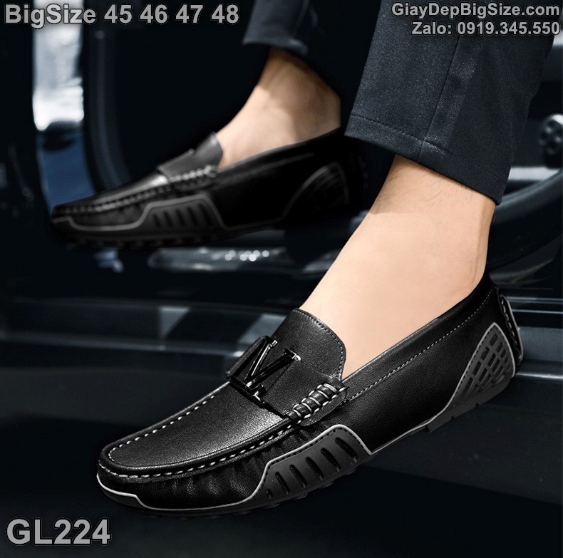 Giày mọi xỏ da thật, giày lười cỡ lớn 45 46 47 48 cho nam cao to chân ú bè. Big size slip-on shoes for wide feet - GL224