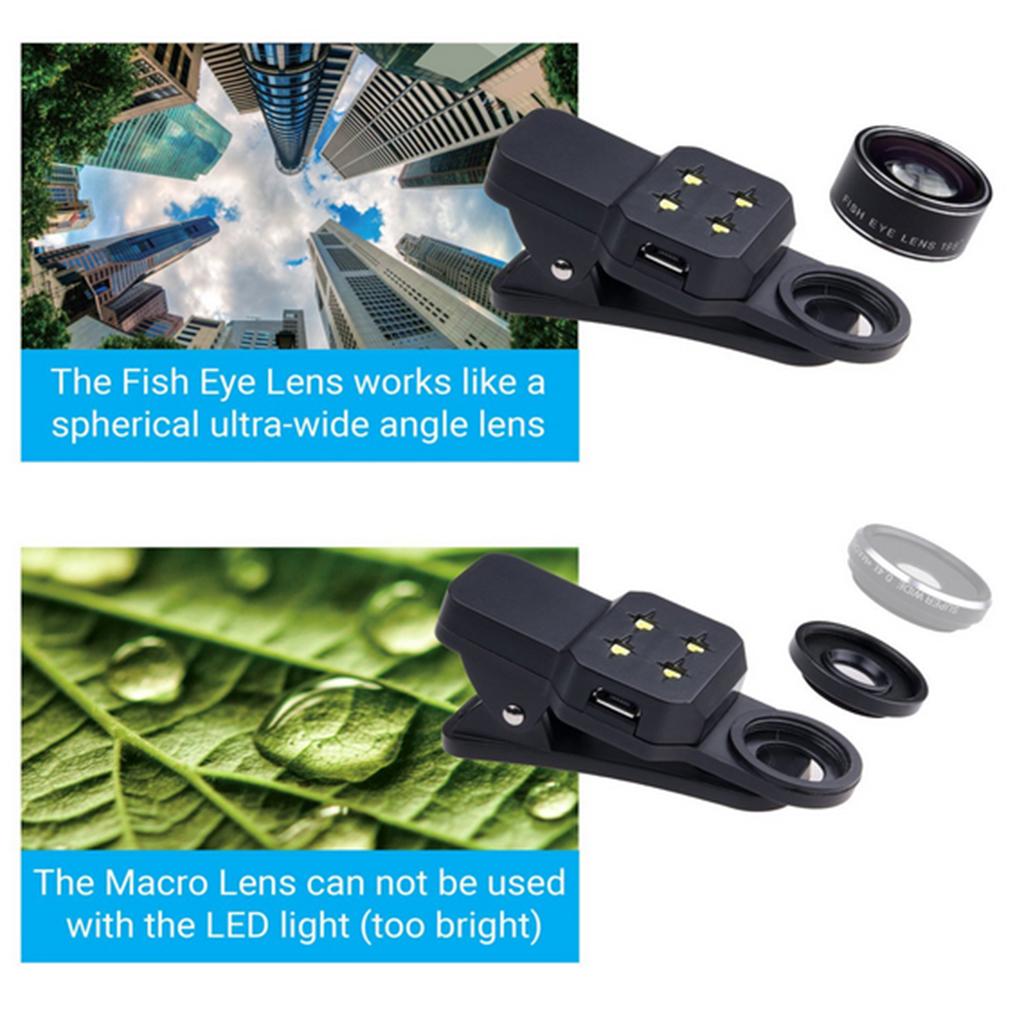 Clip On Camera Lens with LED Light for Mobile Phone/Tablet