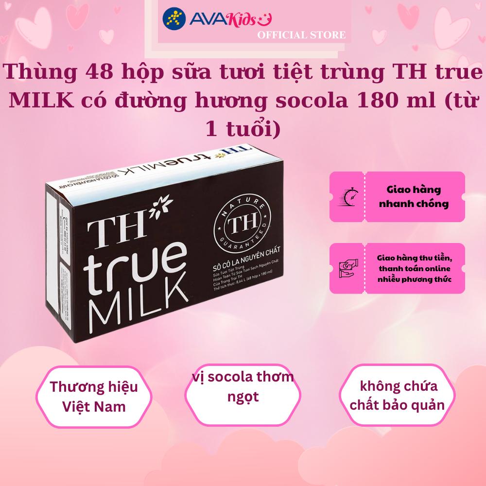 Thùng 48 hộp sữa tươi tiệt trùng TH true MILK có đường hương socola 180 ml (từ 1 tuổi)