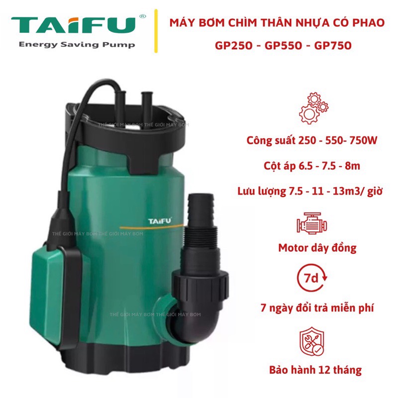 Máy bơm chìm nước thải, hóa chất 250W, 550W, 750W motor không chổi than TAIFU - Bảo hành 1 năm