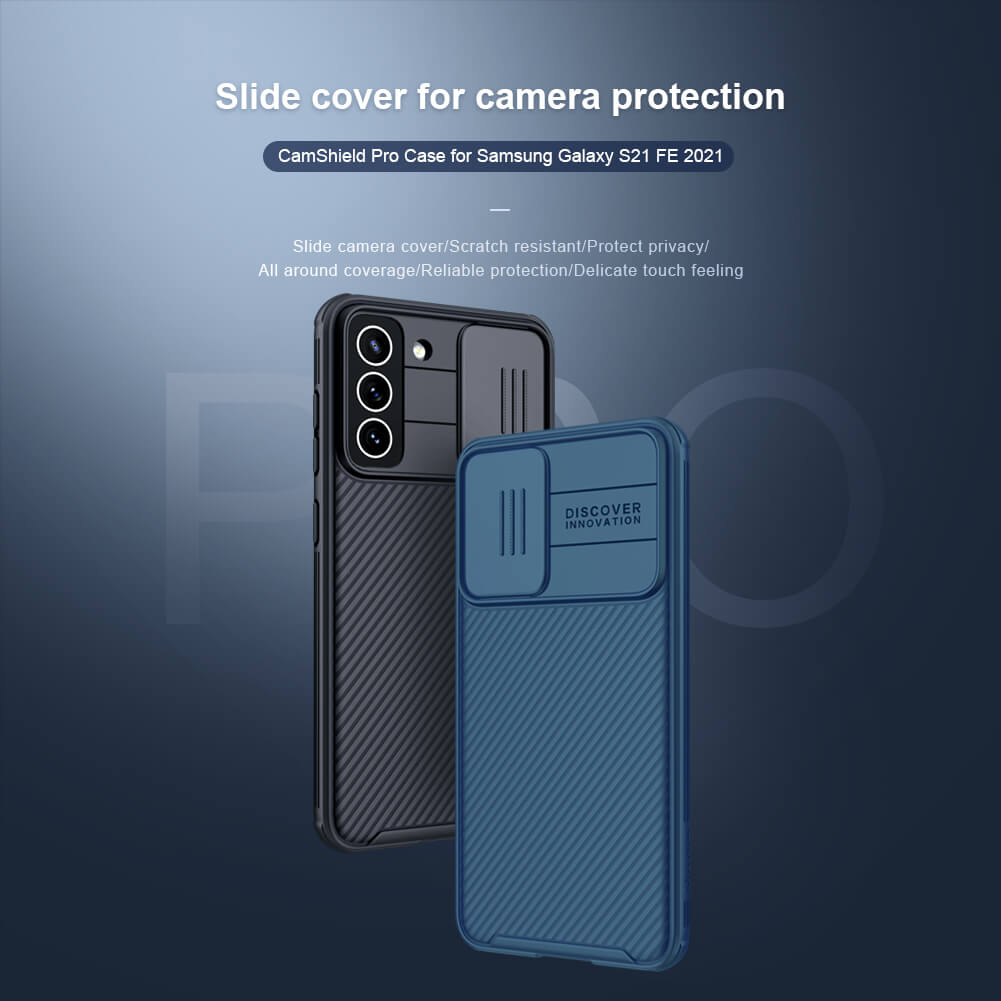 Ốp lưng chống sốc cho Samsung Galaxy S21 FE bảo vệ Camera hiệu Nillkin Camshield Pro chống sốc cực tốt, chất liệu cao cấp, có khung và nắp đậy bảo vệ Camera - hàng nhập khẩu