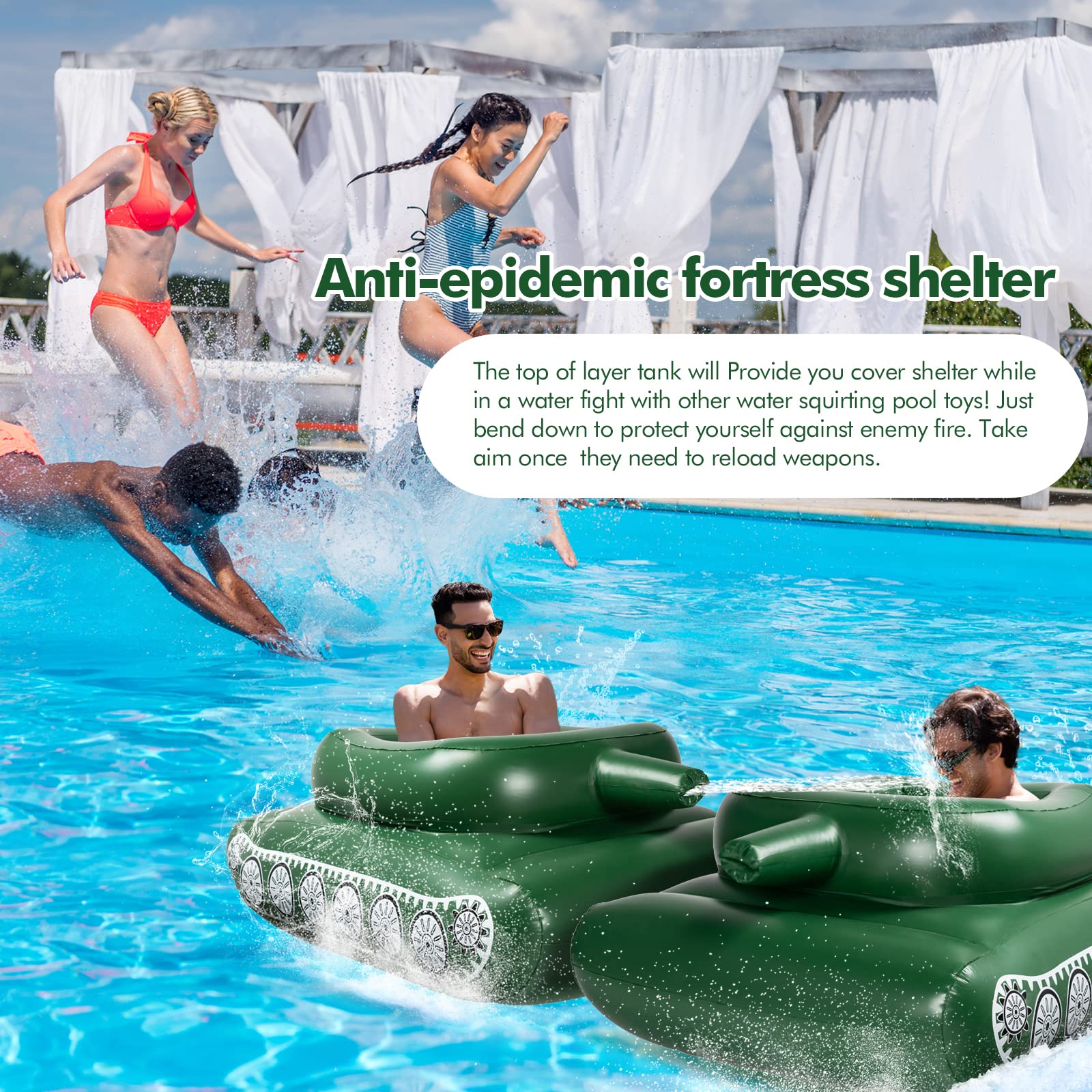 Phao Bơi Xe Tăng Bắn Nước Inflatable Tank Pool size lớn (160x110x60cm)