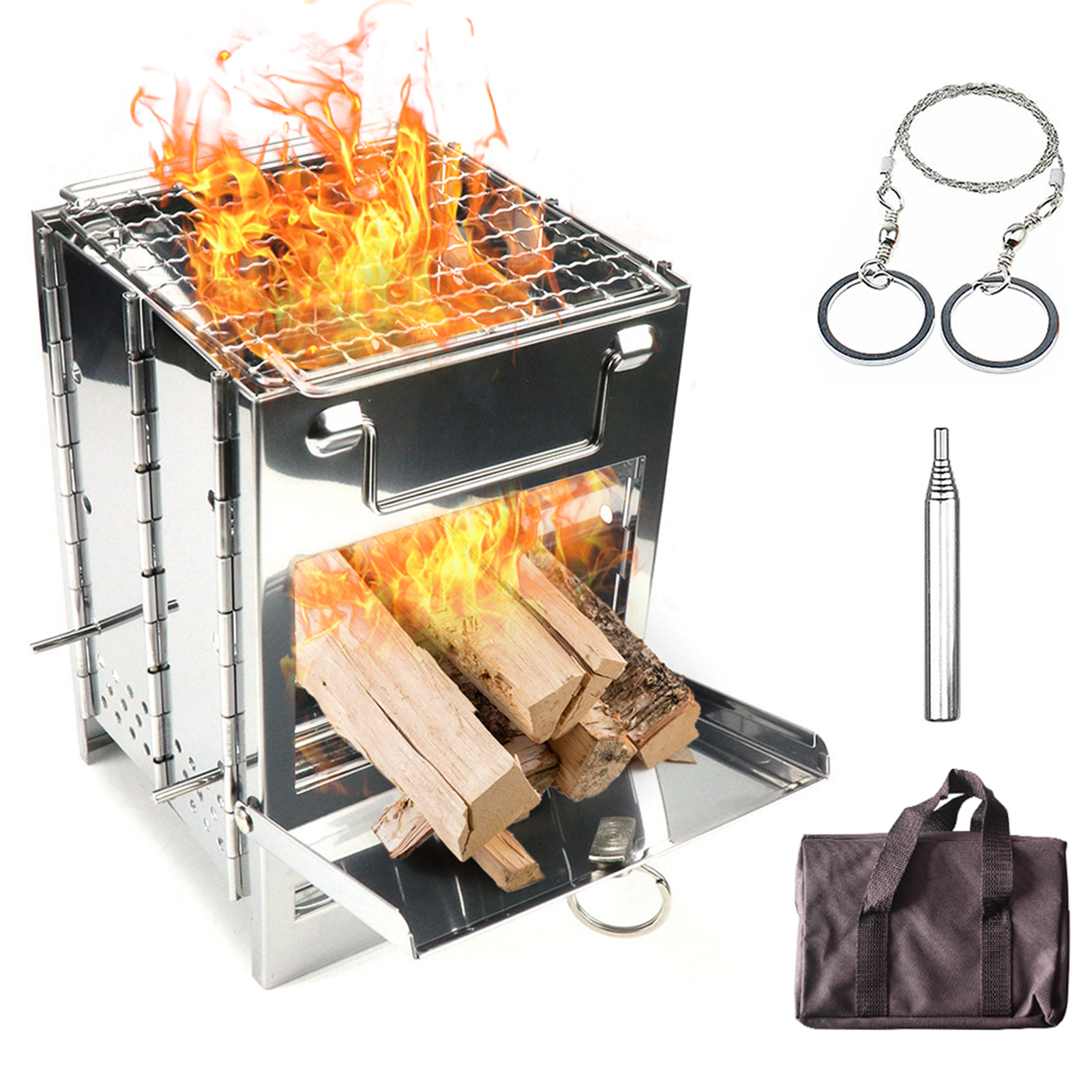 Bếp đốt gỗ kết hợp lò nướng di động bằng thép không gỉ cao cấp, bền khi sử dụng