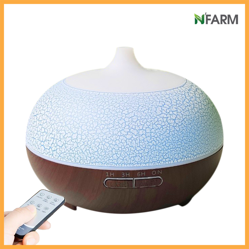Combo máy khuếch tán, máy xông tinh dầu NFarm hình Bí Ngô + tinh dầu cam hương N'Farm / Phun sương sóng siêu âm/ Có remote điều khiển.