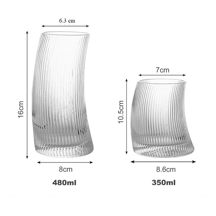 Ly Thủy Tinh Sọc Cong  Chịu Nhiệt Cao Cấp,Đựng Cafe, Sinh Tố, Nước Ép Cao Cấp
