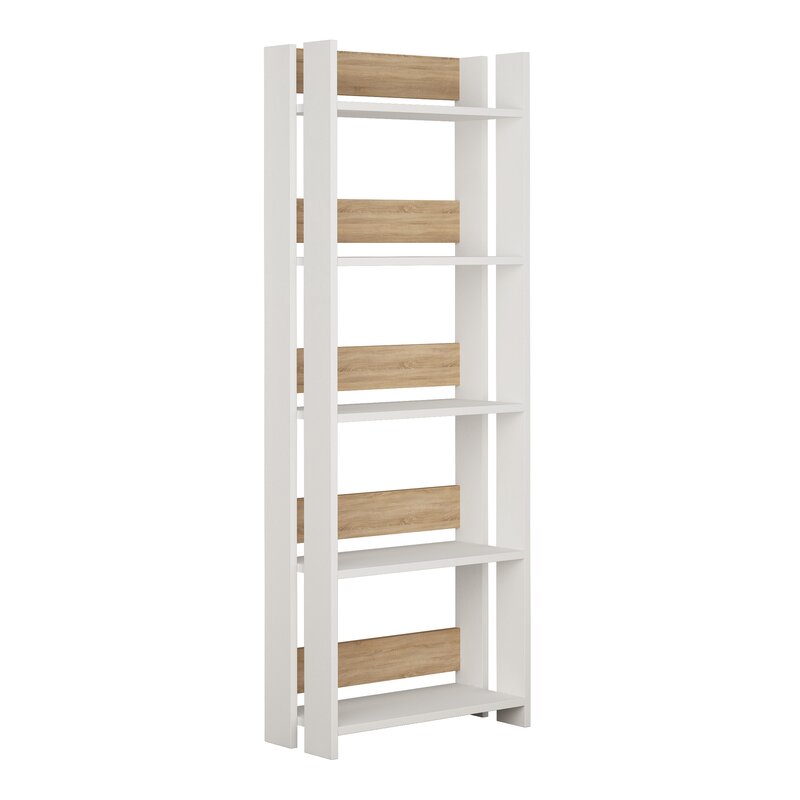 Kệ Sách 5 Tầng Màu Trắng Phối Vân Gỗ Đẹp Tinh Tế SIB Decor KSG23