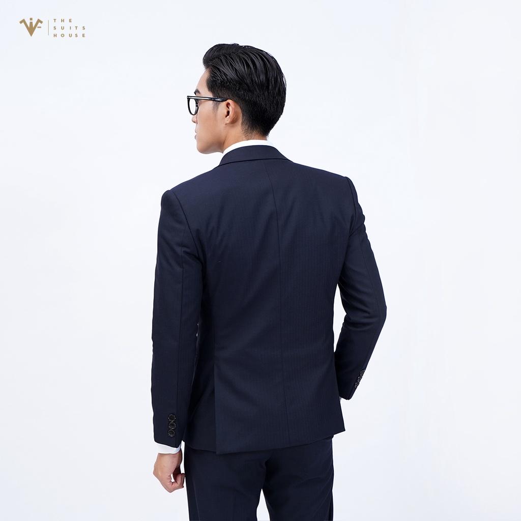 Bộ vest nam xanh đen vân xương cá, suits sartorial, form ôm The Suits House