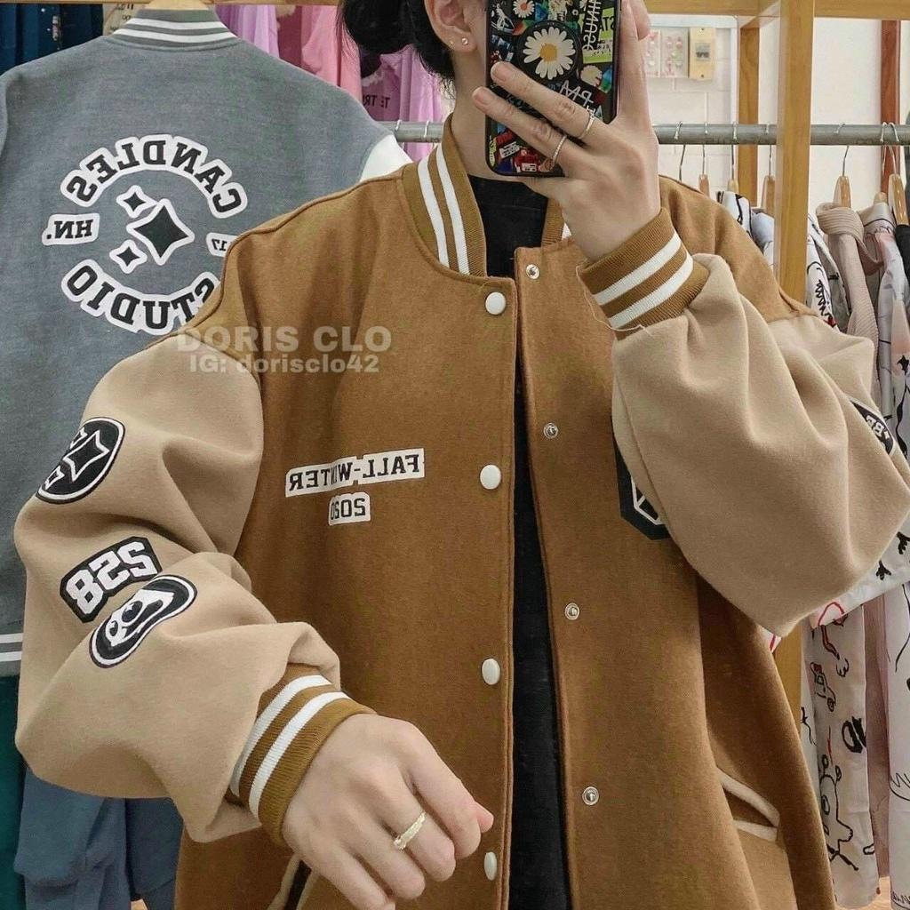 ÁO KHOÁC NỮ BOMBER NỈ NỮ NÚT BẤM TAY PHỒNG IN CHỮ SIÊU ĐẸP