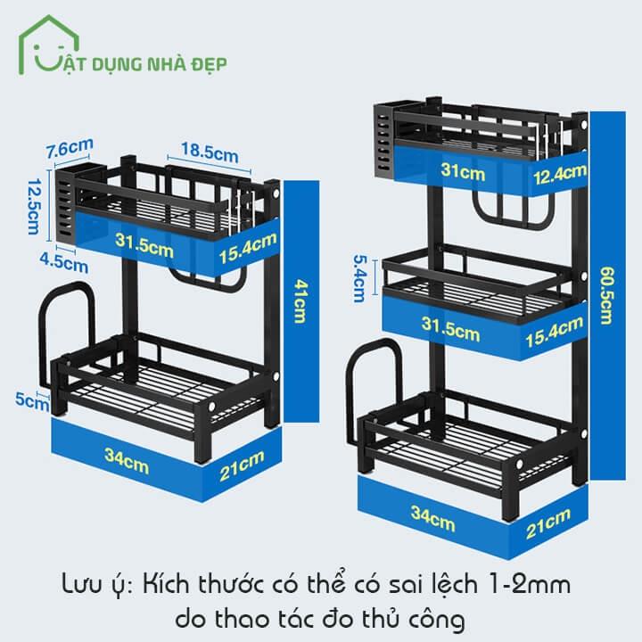 Kệ Gia Vị 2 Tầng 3 Tầng Đa Năng nhà bếp thông minh có ống đũa và treo dao, thớt đầy đủ phụ kiện sơn 3 lớp