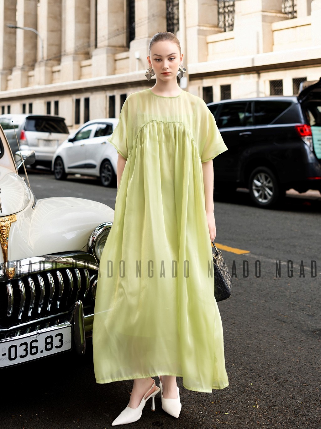 Đầm babydoll xanh đậu NGADO, Đầm suông, Đầm phom rộng, Đầm xòe, Đầm voan tơ thiết kế