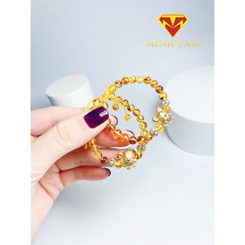 Vòng tay hổ phách con giáp Chuột bạc mạ vàng cho bé Minh Tâm Jewelry