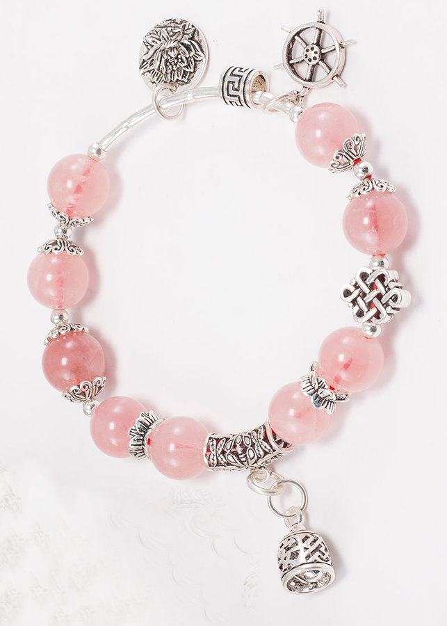 Vòng tay thạch anh hồng phối charm chuông bạc Ngọc Quý Gemstones