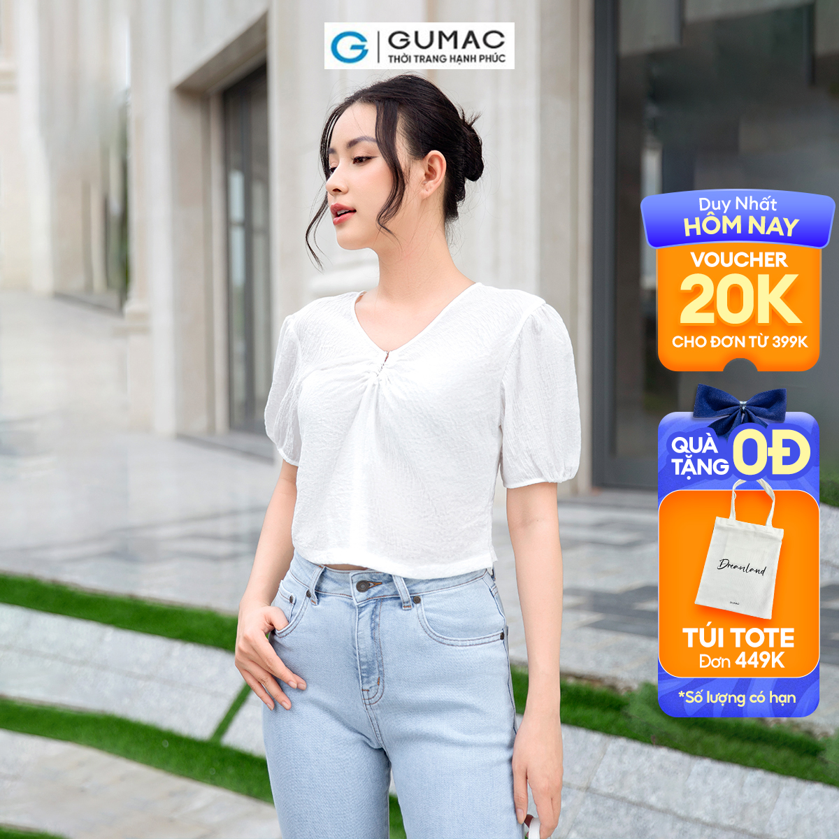 Áo kiểu phối phụ kiện vài tơ xốp mềm mát công sở đi tiệc sang trọng thời trang GUMAC AD09022