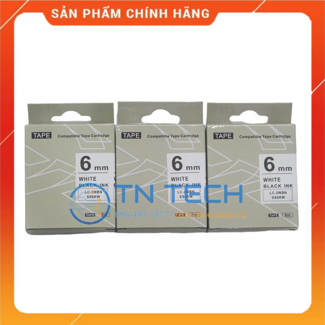 Nhãn in TEPRA - EPSON LC-2WBN (SS6KW) – Chữ đen nền trắng 6MM X 8M - Dùng cho máy in nhãn TEPRA - EPSON [Hàng nhập khẩu]