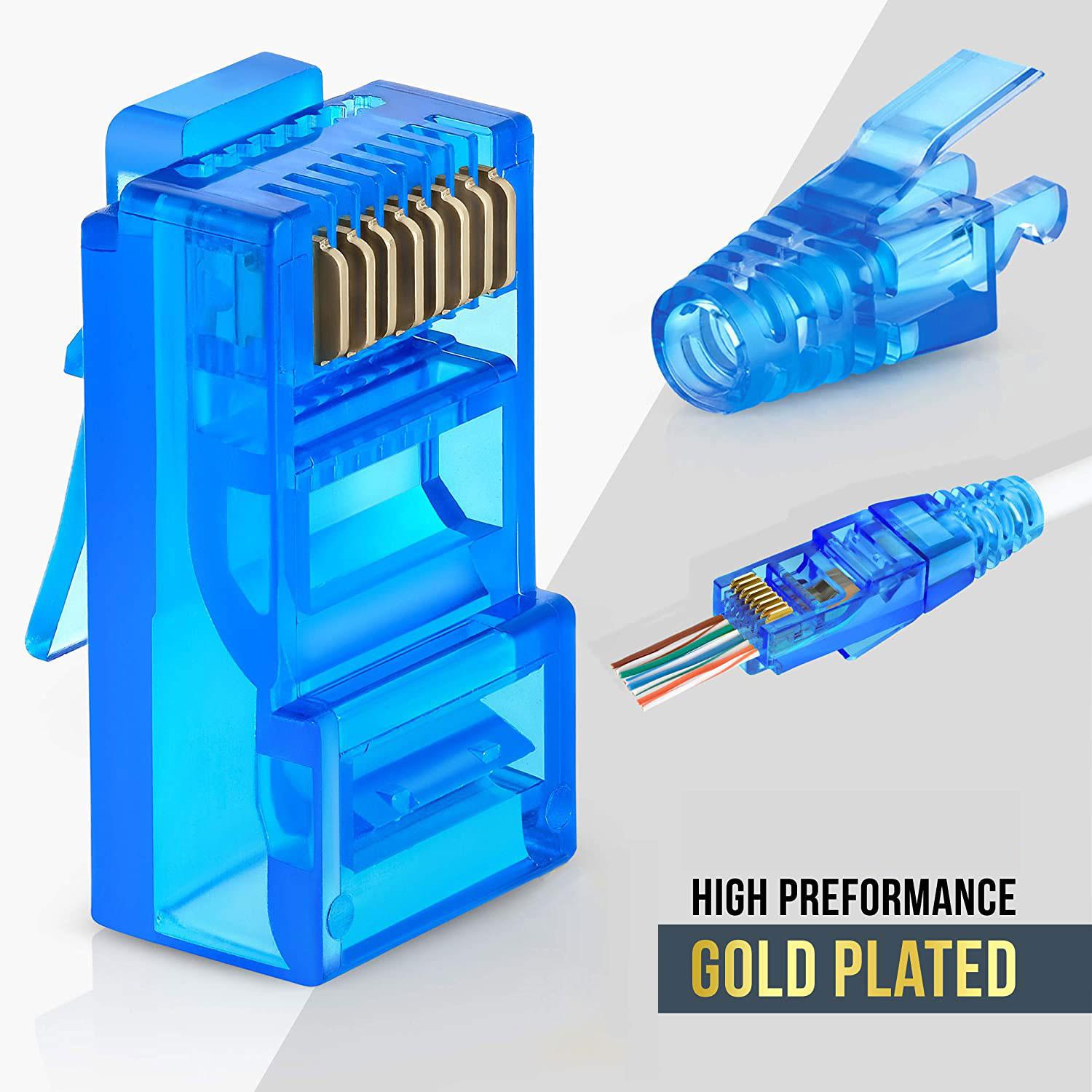 Zoerax 50pcs RJ45 Cat6 đi qua các đầu nối và giày cứu trợ biến dạng 50 %