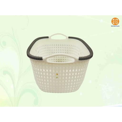 Combo 3 chiếc Rổ nhựa giả đan mây đựng đồ có quai cầm | Giỏ nhựa đan Hàn Quốc nhựa VN MS 3378