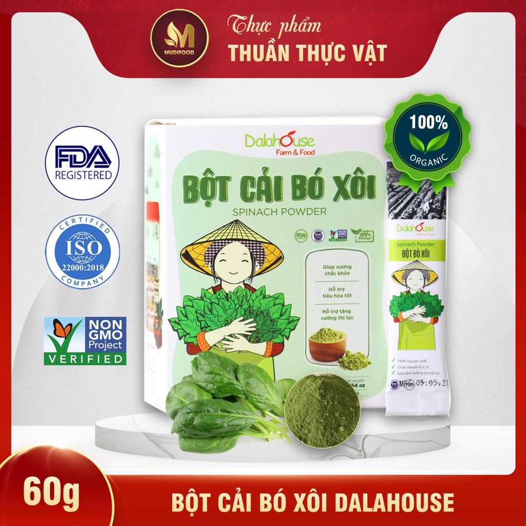 Bột Cải Bó Xôi Hữu Cơ Nguyên Chất Sấy Lạnh Dalahouse - Phòng Chống Tiểu Đường, Bổ Máu, Hỗ Trợ Táo Bón, Bài Tiết Tốt, Bảo Vệ Tim Mạch, Giúp Xương Chắc Khỏe, Giảm Nguy Cơ Ung Thư Buồng Trứng, Phòng Ngừa Ung Thư Tiền Liệt Tuyến, Bảo Vệ Mắt, Hạn Chế Béo Phì