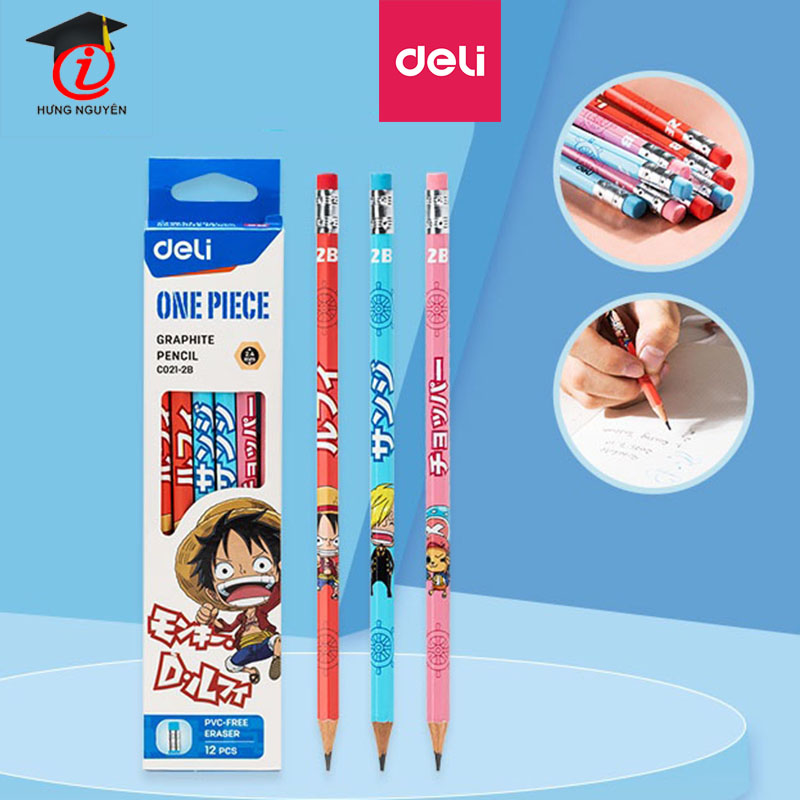 Hộp 12 bút chì gỗ Deli có tẩy One Piece C021-2B