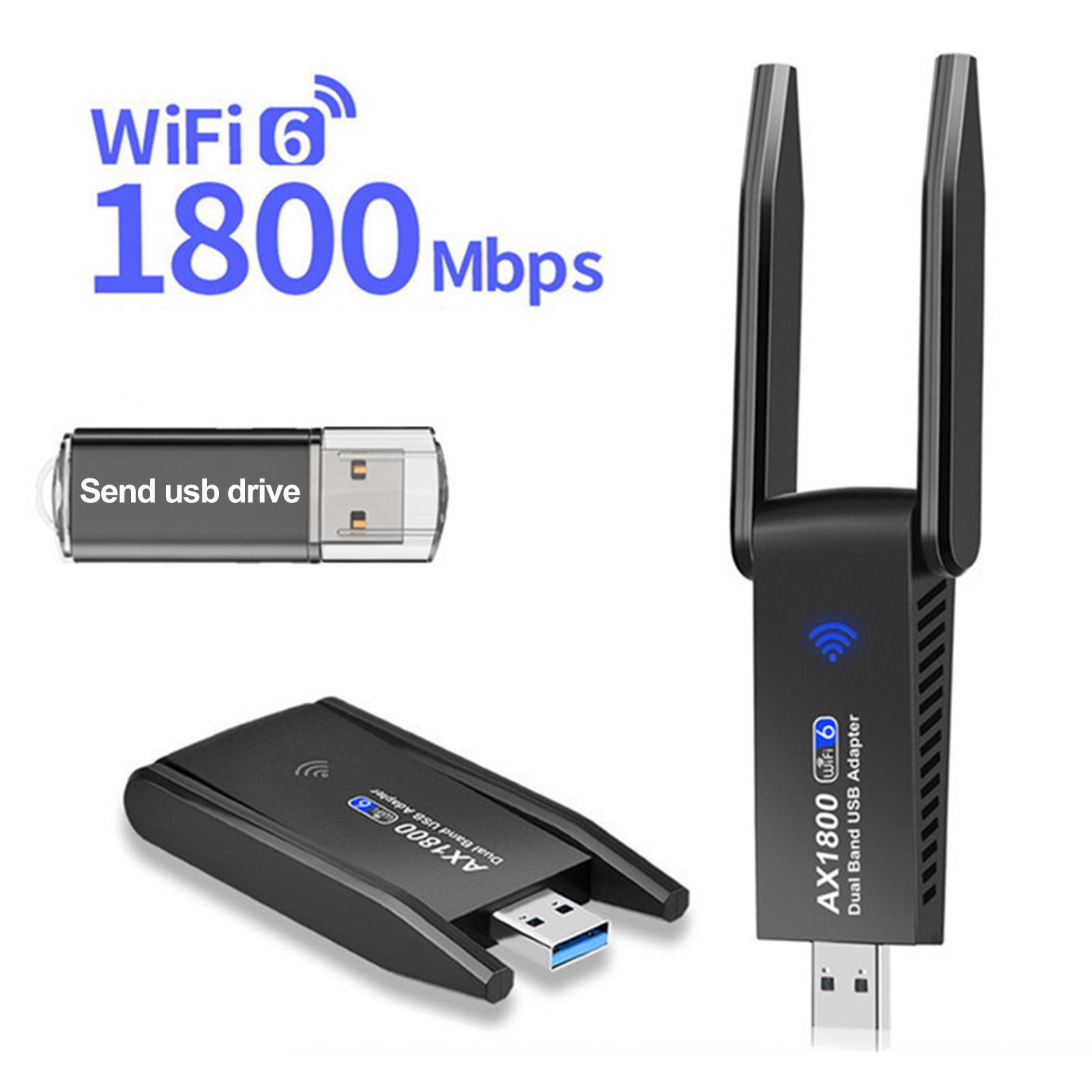 USB WiFi Adapter 1800Mbps Dual Band for Win11/10/7 WiFi 6 Wireless Network Adapter for Desktop Gaming PC