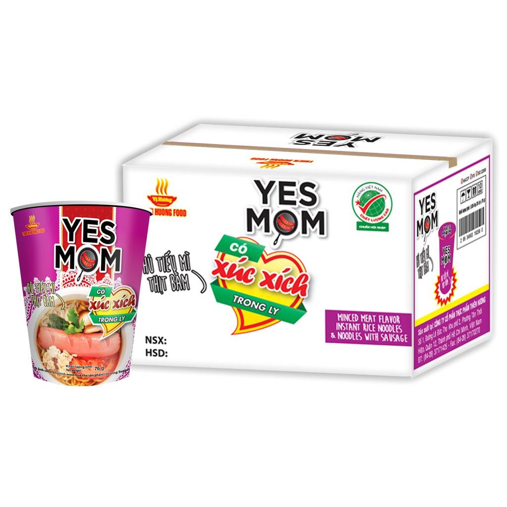 Thùng 24 Ly Hủ Tiếu Mì Thịt Bằm Yes Mom Có Xúc Xích 76g/ly