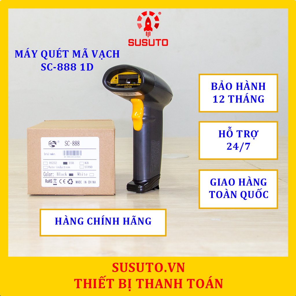 Máy quét mã vạch cầm tay có dây đơn tia Laser hàng chính hãng SC-888 1D