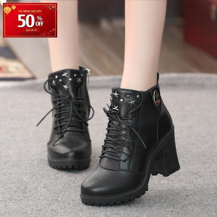 Giày boot nữ cổ thấp đế vuông S100