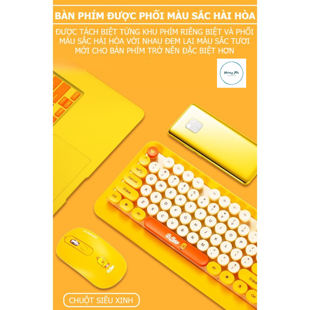 Bộ bàn phím và chuột không dây Siêu Xinh thời trang K68 màu vàng xanh sặc sỡ tương thích máy tính, laptop, pc