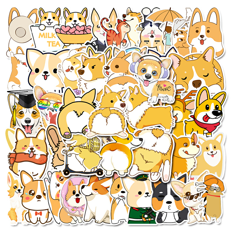 Sticker Corgi decal dán laptop , điện thoại hình dán trang trí