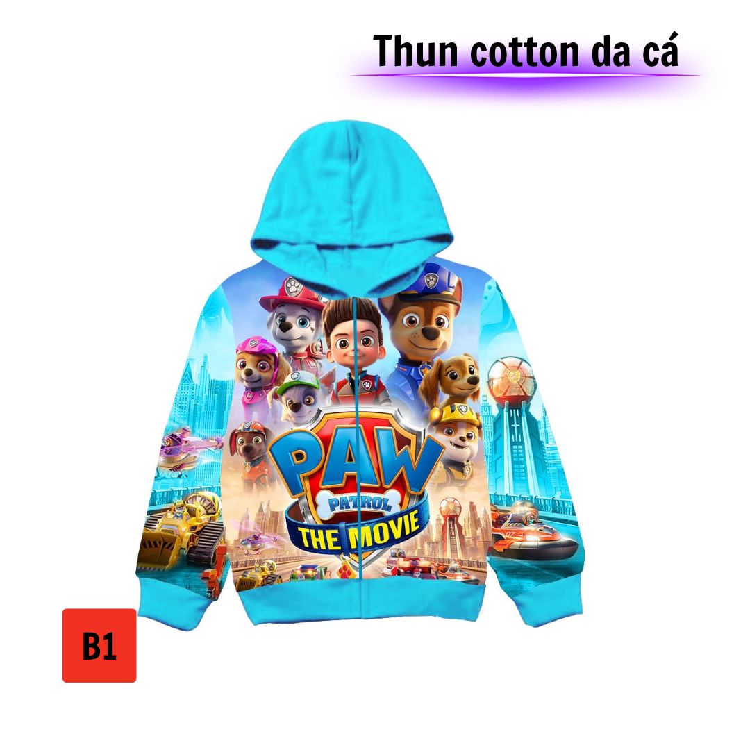 Áo khoác cho bé trai hình chó cứu hộ từ 14-43kg. Thun cotton da cá thoáng mát-HuongNhien