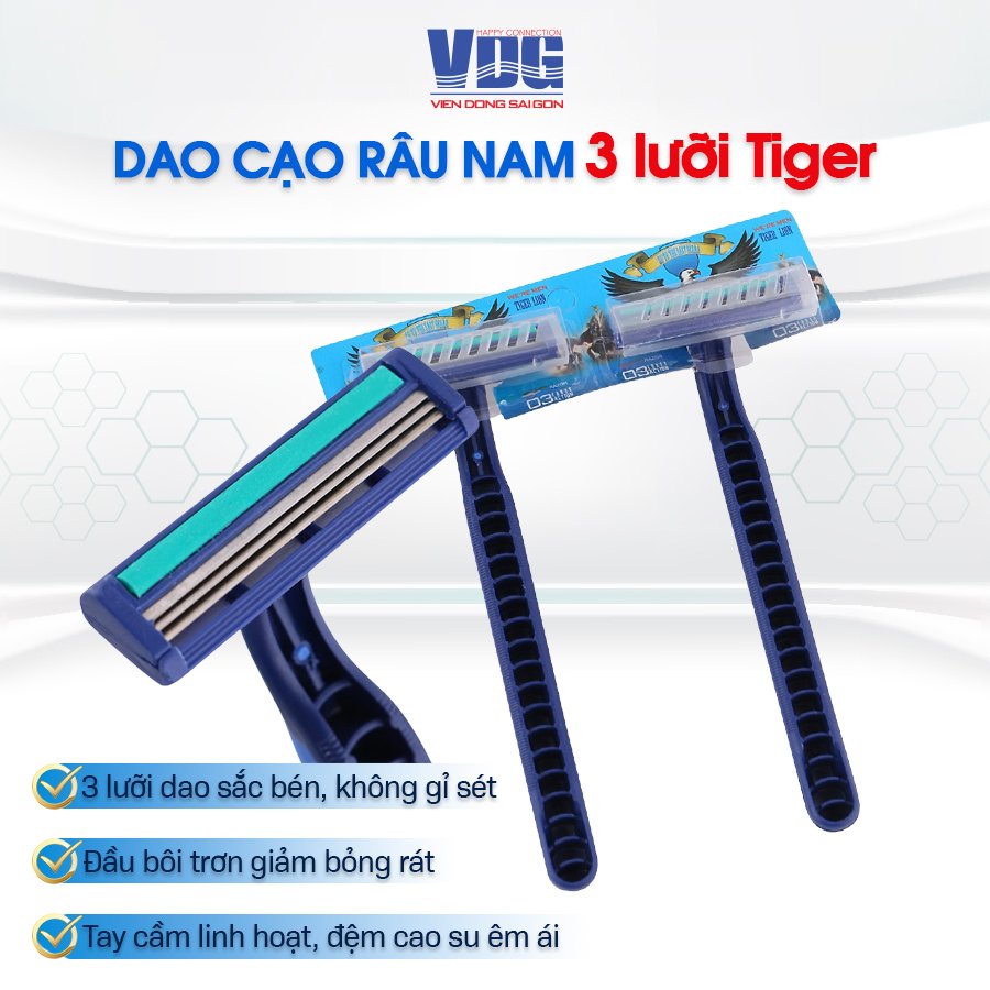 Dao cạo râu 3 lưỡi Tiger We're Men - xài 1 lần tiện lợi mang lên máy bay đi du lịch được, 3 lưỡi dao kép sắt bén, không gỉ sét
