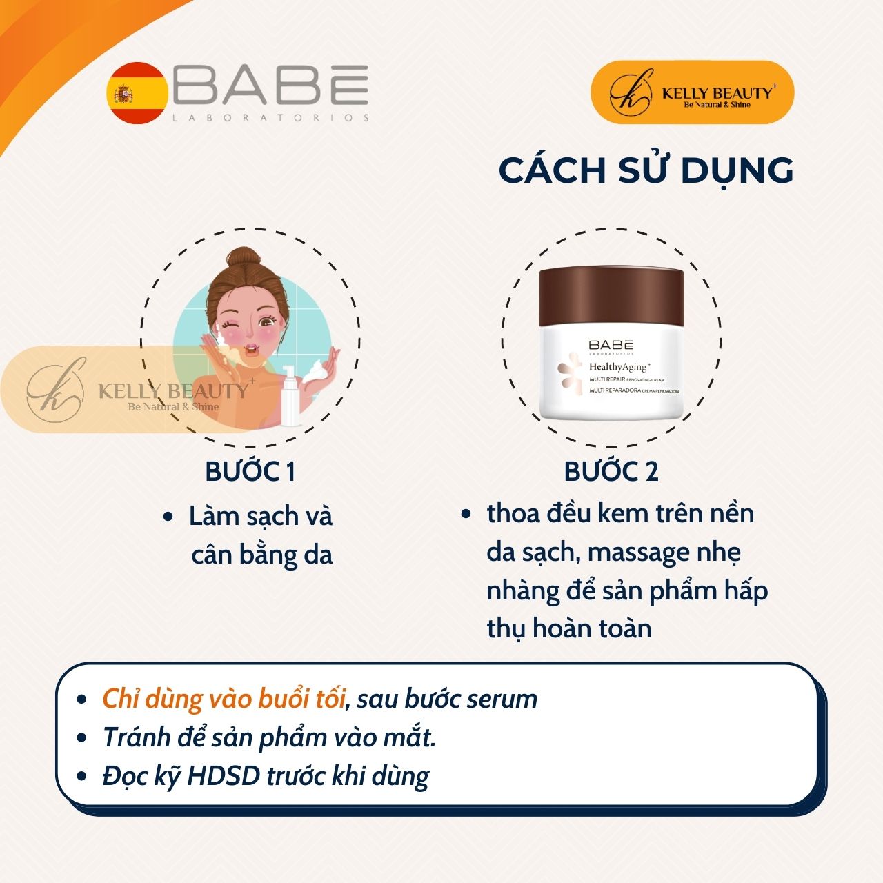 Kem Đêm Tái Tạo Phục Hồi Da BABE Multi Repair Renovating Cream - Giảm Nếp Nhăn Li Ti, Sáng Da, Đều Màu Kelly Beauty