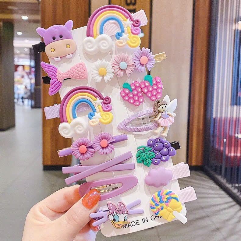 COMBO 2 Sét Kẹp Tóc 14 Chi Tiết Nhiều Hình Kute Cho Bé Gái siêu cute, dễ thương