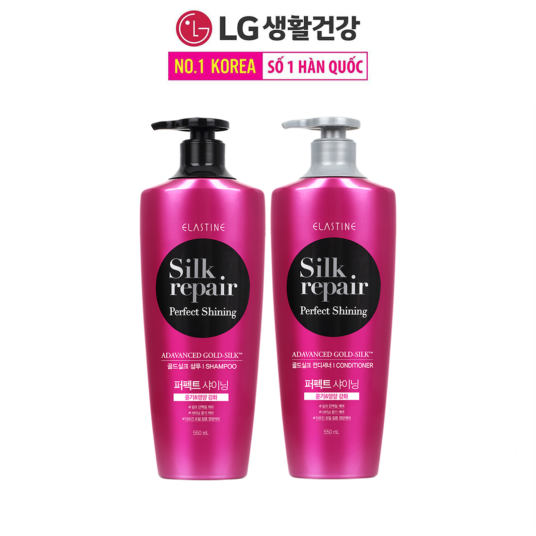 Bộ đôi gội xả chăm sóc và nuôi dưỡng tóc Elastine Silk Repair Perfect Shining Gold Silk 550mlx2