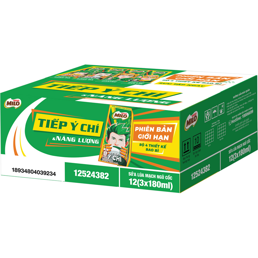 Sữa lúa mạch Nestlé MILO Bữa Sáng Thùng 36 hộp x 180ml - Giao mẫu ngẫu nhiên