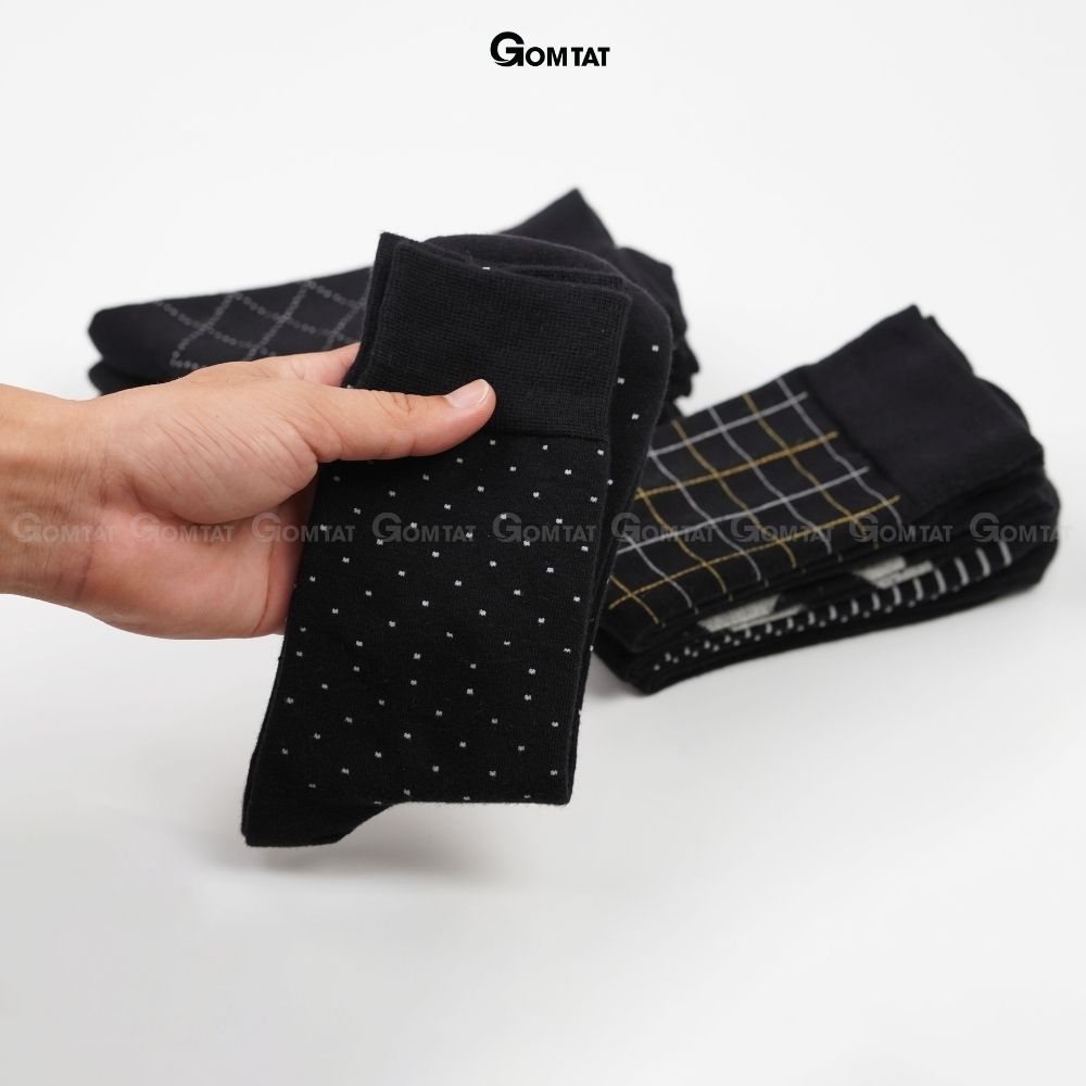 Hộp 7 đôi tất đi giày tây nam công sở cổ cao màu đen GOMTAT mẫu MIX10, sợi cotton cao cấp thoáng khí - GOM-MIX10-CB7